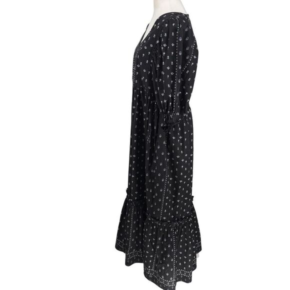 Hunter Bell Puff Sleeve Maxi Dress | Black with Blue Floral Print | Sz L | EUC - Picture 3 of 12